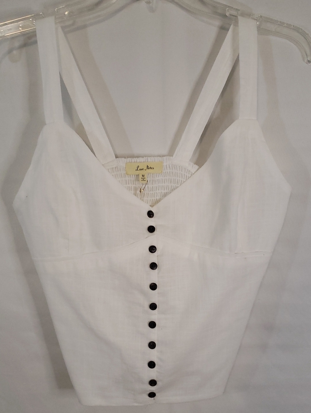 Love Notes White Tank Top with Button Detail And Back Smocking, Medium